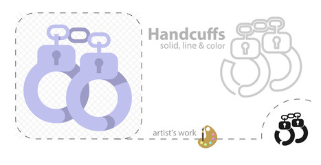 handcuffs vector flat illustration, solid, line icon