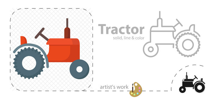 tractor vector flat illustration, solid, line icon