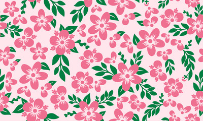 Beautiful pink rose flower for valentine, with floral pattern wallpaper background.
