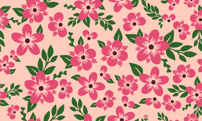 Beautiful pink rose flower for valentine, with floral pattern wallpaper background.