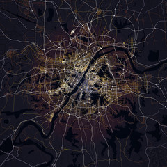 Map Wuhan city. Hubei. China
