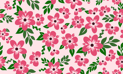 Beautiful pink rose flower for valentine, with floral pattern wallpaper background.