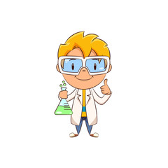 Scientist thumbs up gesture, happy cute kid
