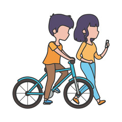 Fototapeta na wymiar couple with bike and smartphone healthy lifestyle