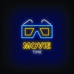 Movie Time Neon Signs Style Text Vector