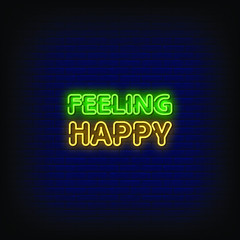 Feeling Happy Neon Signs Style Text Vector