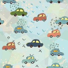 Seamless Pattern with Cute European Cars. Scandinavian Style. Vector Illustration
