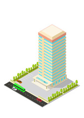vector isometric hotel, apartment, office, or skyscraper building