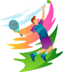 Professional tennis players will hit the ball in the afternoon training. Creative illustration for website template, landing page and many more