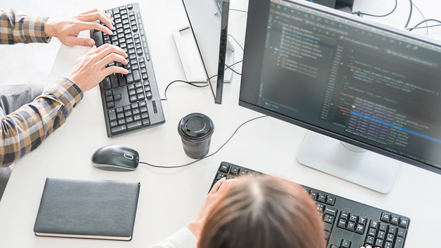 Programmer working in a software development and coding technologies. Website design.Technology concept.