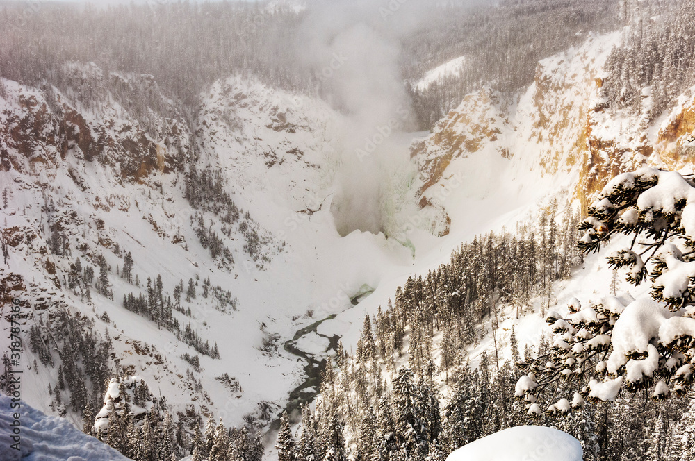 Wall mural Yellowstone Falls in Winter