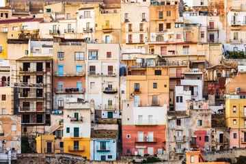 Naklejka premium Italy, Sicily, Agrigento Province, Sciacca..View of the town of coastal town of Sciacca, on the Mediterranean Sea.