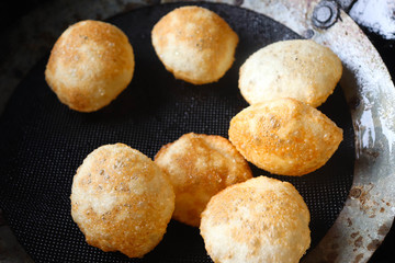 Selective Focus On Freshly Cooked Indian Pani Poori Fuchka Golgappe Indian Snacks