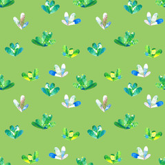 Colorful watercolor hand made craft paper collage of grass seamless pattern on green background. Floral endless print. Botanical wallpaper.