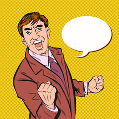 Business people smile and raise their fists. pop art retro vector illustration.