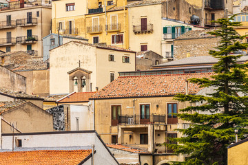 Italy, Sicily, Province of Palermo, Prizzi. View of homes and buildings in the ancient hill town of Prizzi.