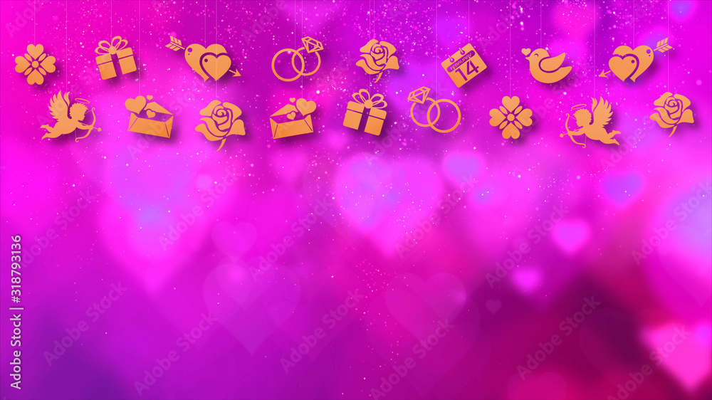 Poster happy valentine theme decoration motion particles animation with drop down graphic icons associated 