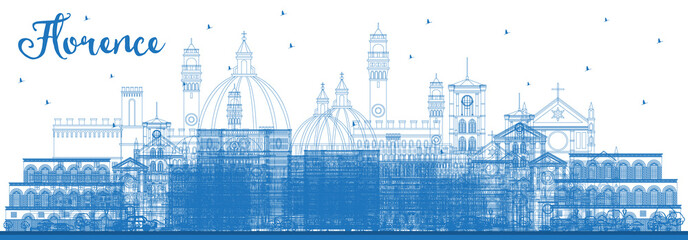 Outline Florence Italy City Skyline with Blue Buildings.