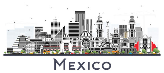 Obraz premium Mexico City Skyline with Gray Buildings Isolated on White.