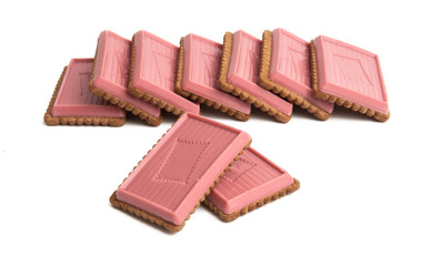 cookies with berry pink chocolate isolated