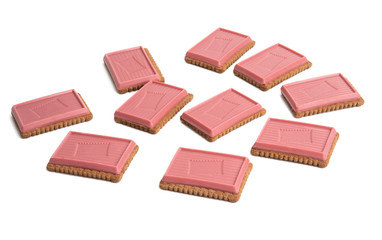 cookies with berry pink chocolate isolated