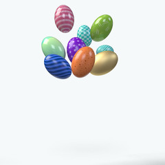 Composition of 3D Easter eggs. Holiday background.