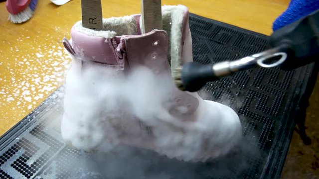 Dry cleaning shoes when using steam