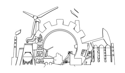 Fototapeta premium Energy and power industrial concept. Energy generation and heavy industry. 3D rendering. Thin line style