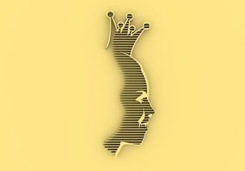 Profile view silhouette of a princess or queen. Cute girl portrait. Fashion branding emblem. 3D rendering.