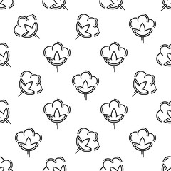 Cotton Flower Icon Seamless Pattern, Cotton Ball, Cotton Fiber Seamless Pattern