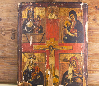 Four part icon of the mother of God rare old requires restoration