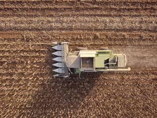 Sunflower Harvest combine in agriculture field.