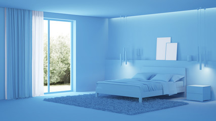 Fototapeta na wymiar Modern house interior. Blue interior. 3D rendering.