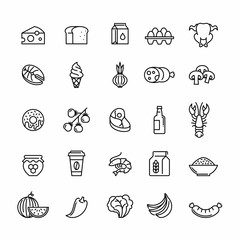Fototapeta premium Food and drink vector icons set. Meat, vegetables and dairy products illustration.