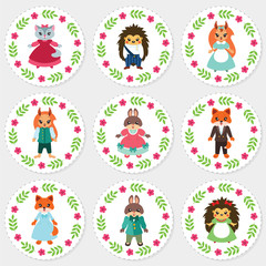 Cute cupcake toppers. Set of cupcake toppers with cartoon illustrations of little animals. Vector 8 EPS.