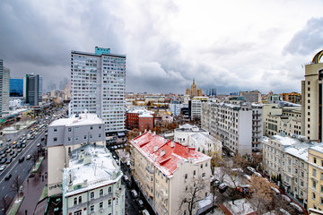 The historical center of Moscow with streets and old houses in the fall