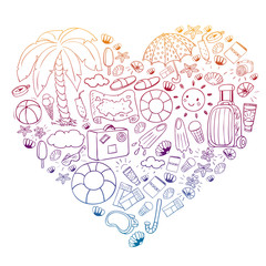 Vector pattern. Summer vacations. Travel and adventures. Beach, ocean, island, sun