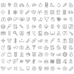 Set of 120 vector line icons and symbols in flat design medicine and health with elements for mobile concepts and web apps. Collection of modern medical and health life infographic logo and pictogram.