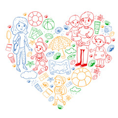 Vector pattern. Summer vacations. Little children. Happy family with kids. Travel and adventures. Beach, ocean, island, sun