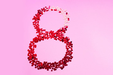 Hello Mart! International women day. 8 on the pink background