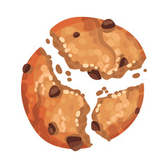 Oatmeal Cookie with Chocolate Crumbs Isolated on White Background Vector Item