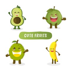 set cute fruits cartoon character design