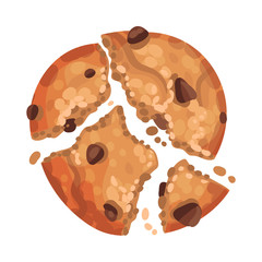 Oatmeal Cookie with Chocolate Crumbs Isolated on White Background Vector Item