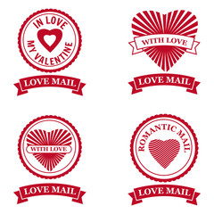 Set Love Mail icon Happy Valentine day Heart With Love
