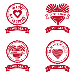 Set Love Mail icon Happy Valentine day Heart With Love