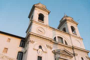 Rome, Italy - Dec 26, 2019:  Piazza di Spagna and Trinita dei Monti church,