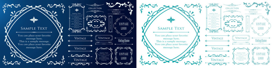 高級感のあるビンテージ調のフレームデザインセット　罫線　枠　ウエディング　ビンテージ　アンティーク