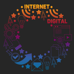 Digital marketing pattern with vector icons. Management, start up, business, internet technology.
