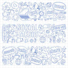 Social media, business, management vector icons. Internet marketing, communications.