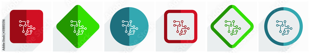 Aufkleber Circuit, technology, chip, processor icon set, flat design vector illustration in 6 options for webdesign and mobile applications in eps 10